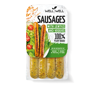 Sausages with lentils and veggies